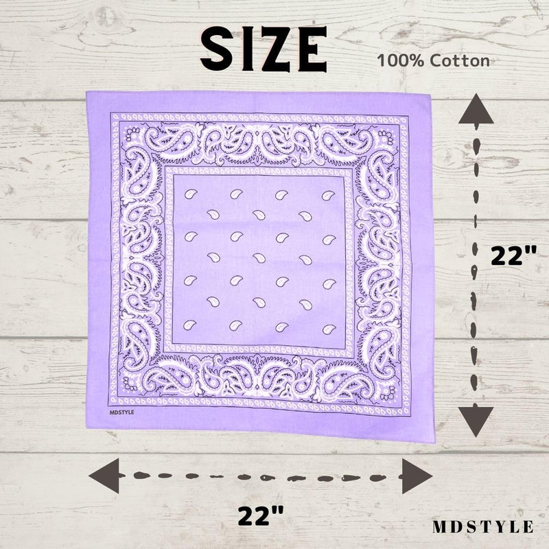 MD Style 3 PCS 100% Cotton Bandana for Men & Women 22" x 22" Paisely Pattern Handkerchief Headband Scarf - Image 4